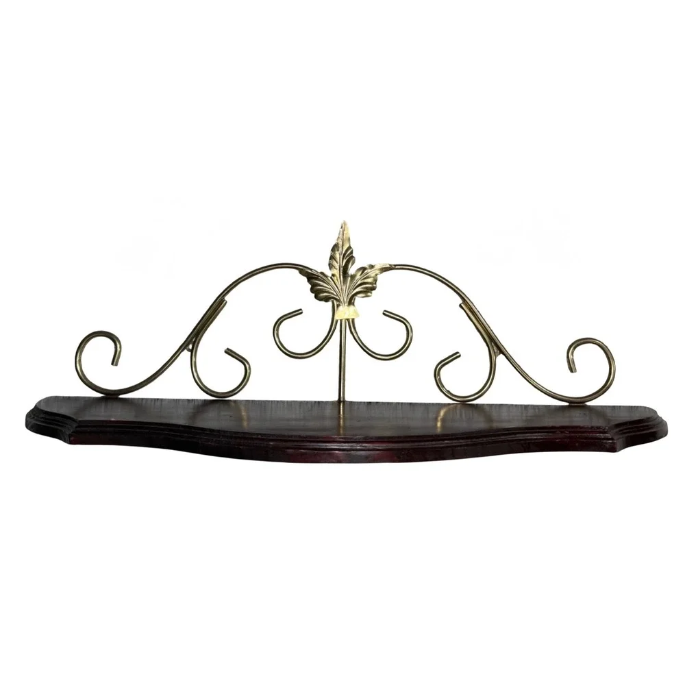 Vintage Home Interiors Wooden Brass Scroll Wall Shelf 23.5 Inch Traditional